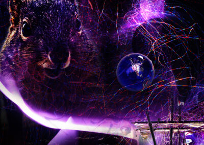 A mystical purple bear with glowing elements and cosmic vibes.